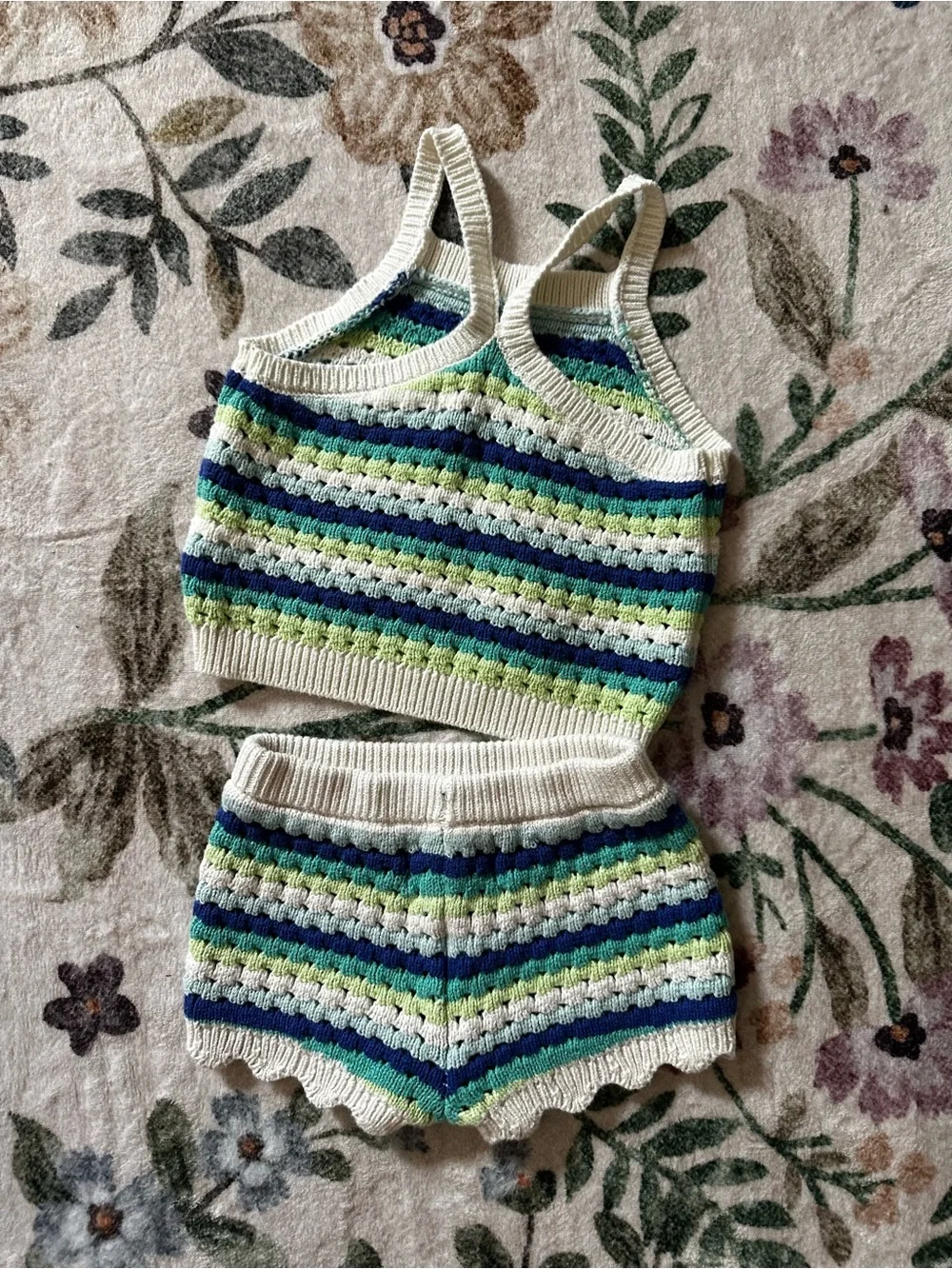 Old Navy Cream Crochet Tank and Striped Shorts Set